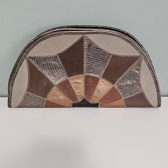 Vintage Furst & Mooney Patchwork Animal Skin Half Moon Circle Clutch - Picture 1 of 12